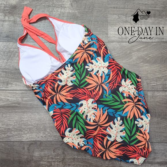 Adisputent Cross Front Tropical One Piece Swimsuit Size XL - Picture 5 of 5